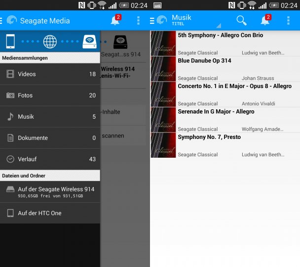 Über die Seagate Media App lassen sich allerhand Inhalte von der Wireless Plus und vom Smartphone abspielen