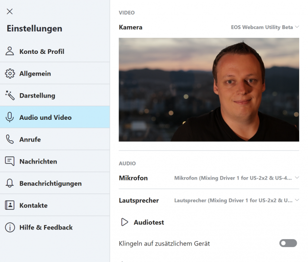Canon EOS Webcam Utility, eingebunden in Skype (Beta 0.9; Montage)