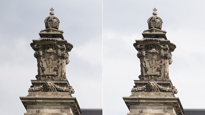 Sigma A 85 mm F1.4 DG DN ART | Bildschärfe am Bildrand bei f/1.4 (li.) und f/5.6 im Vergleich