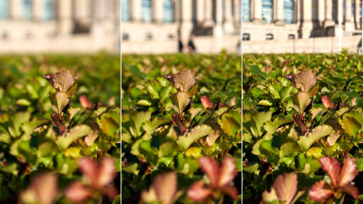 Testbild Sigma 24 mm f/2 DG DN Contemporary + Sony Alpha 7R IV | Bokeh bei f/2, f/4 und f/8 im Vergleich (v.l.n.r.)