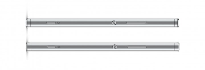 Auf der linken Gehäuseseite (oben) hat das Sony Xperia XA1 den Karten-Slot, rechts dagegen An/Aus-Knopf und Lautstärkewippe