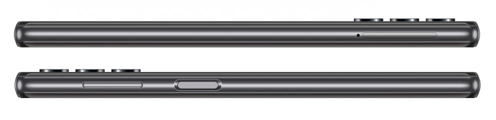 Auf der linken Seite des Samsung Galaxy A32 5G liegt der Karten-Slot, während rechts Tasten und Fingerabdruck-Scanner zu finden sind