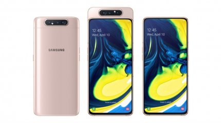 Dank der drehbaren Kamera kann die Vorderseite des Samsung Galaxy A80 fast komplett vom 6,7-Zoll-Display eingenommen werden
