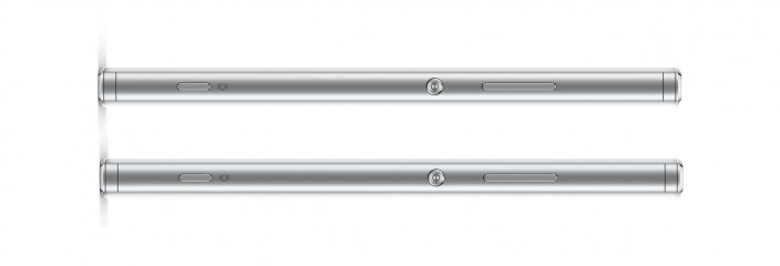 Auf der linken Gehäuseseite (oben) hat das Sony Xperia XA1 den Karten-Slot, rechts dagegen An/Aus-Knopf und Lautstärkewippe
